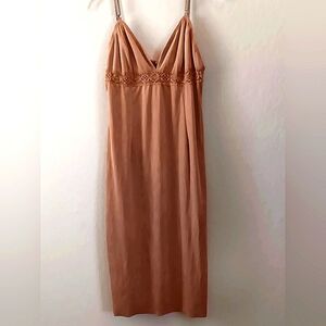 Stretch Suede Western Summer Dress L Crochet Trim Concert Festival Brown Sexy